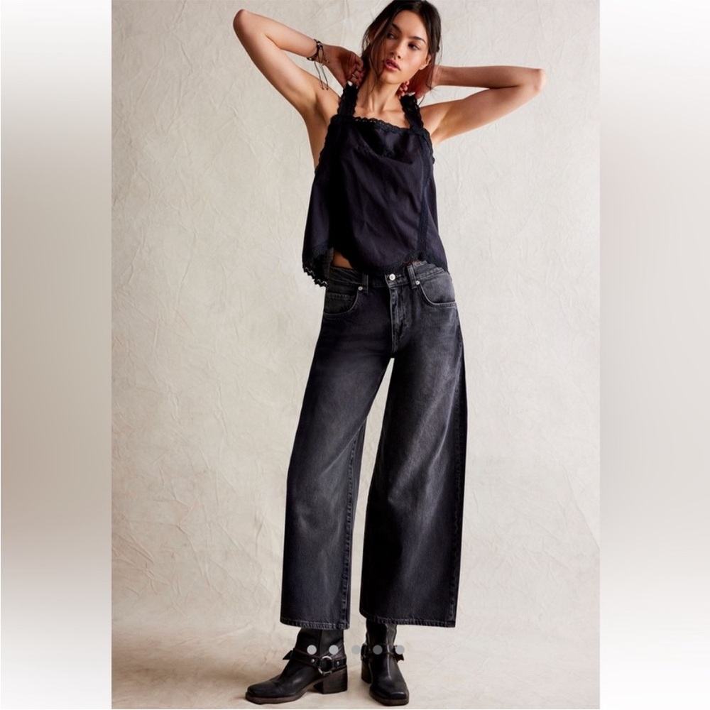 Free People We The Free Misha Barrel mid rise Wide Leg denim Jeans Jean pant 26